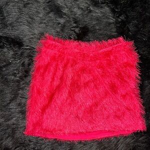 Vibrant Hot Pink Metallic Fuzzy Skirt